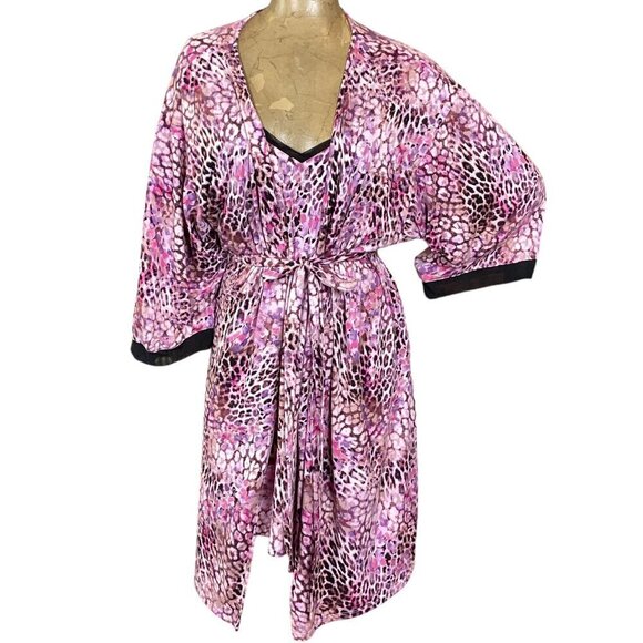 Joyspun Lingerie Set Chemise-Slip & Robe L-XL Pink Burgundy Animal Print 316D - Picture 1 of 11